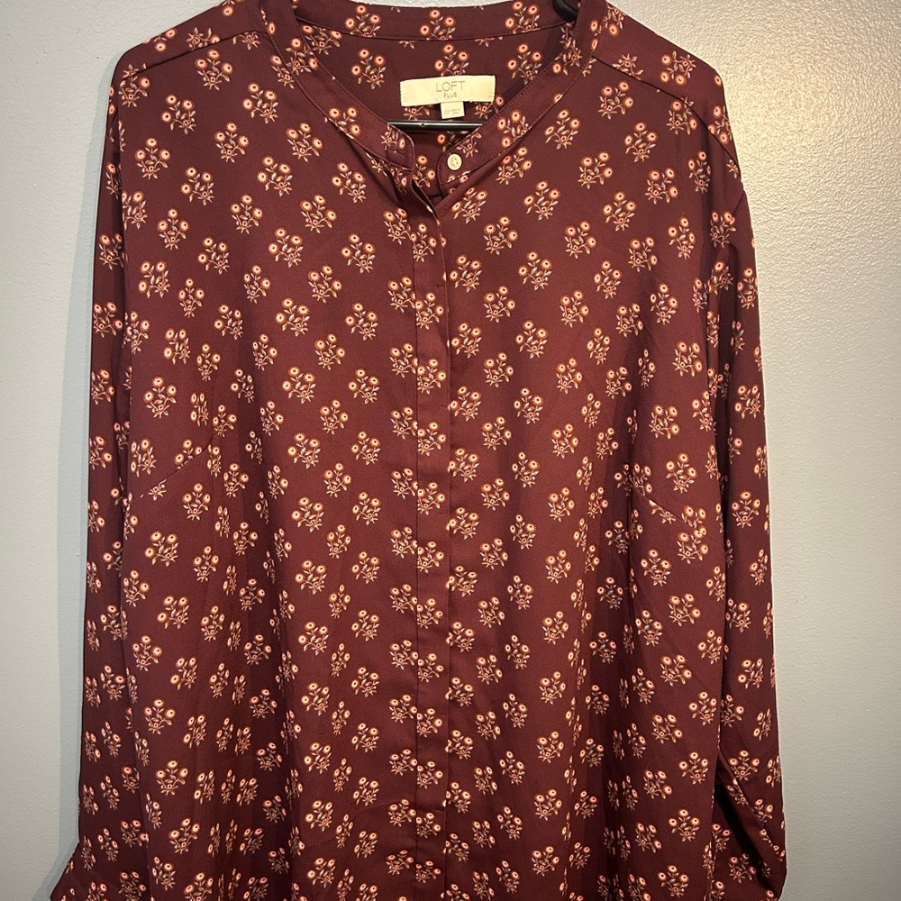 LOFT Plus Burgundy Floral Blouse